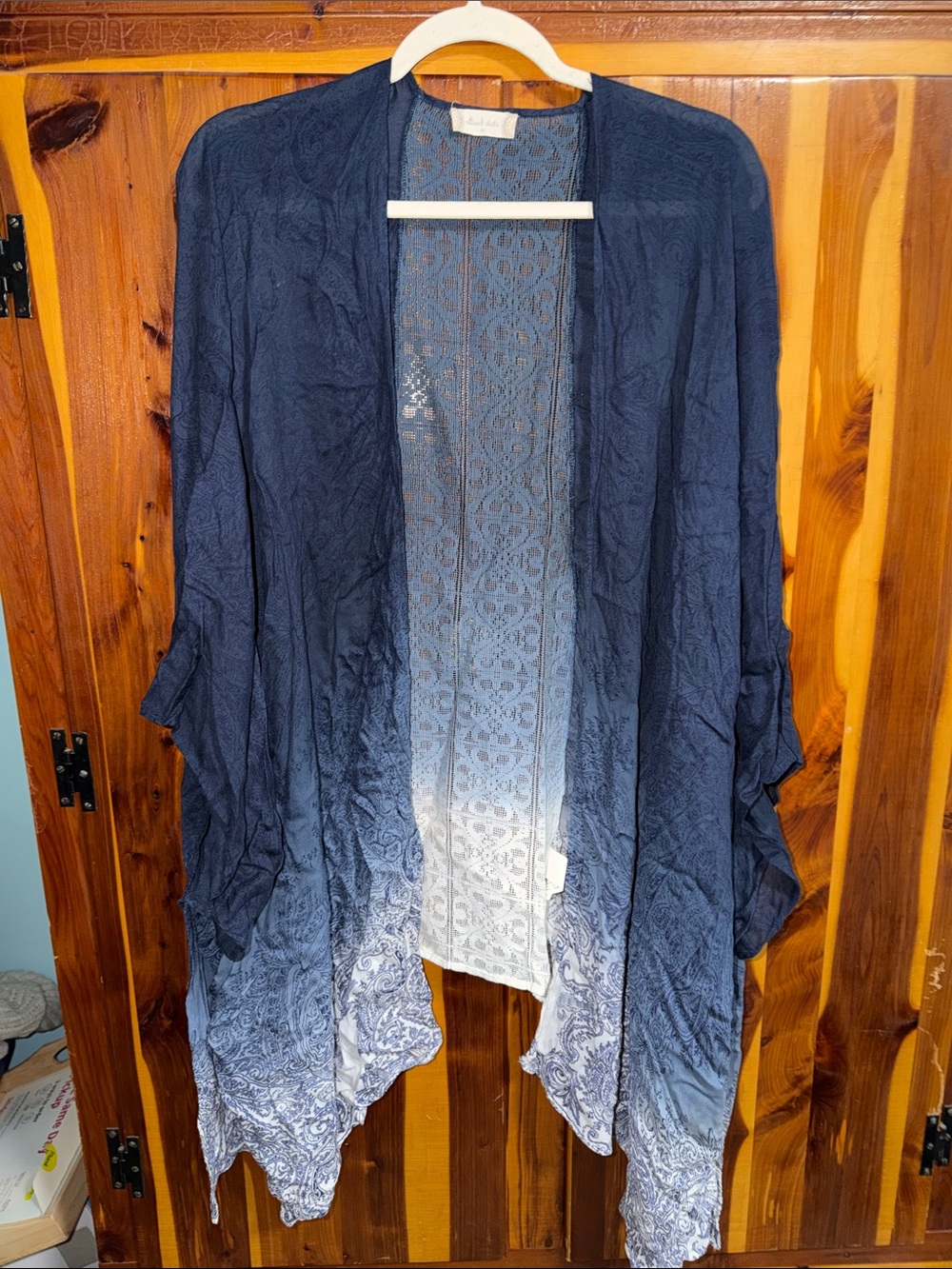 Altar'd State Navy Ombre Lace-Trim Open Front Kimono